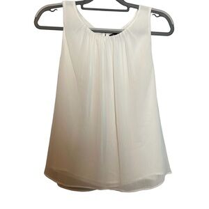 Sam Edelman White Sheer Gathered Neck Blouse w/ Back Keyhole Rhinestone Closure